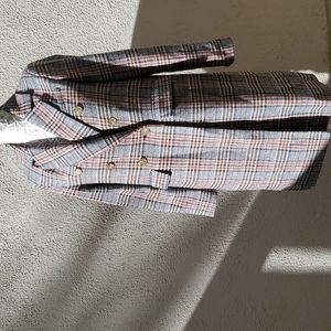 Dbl breastd plaid knee-length jacket wmens sm lightly used by court & rowe